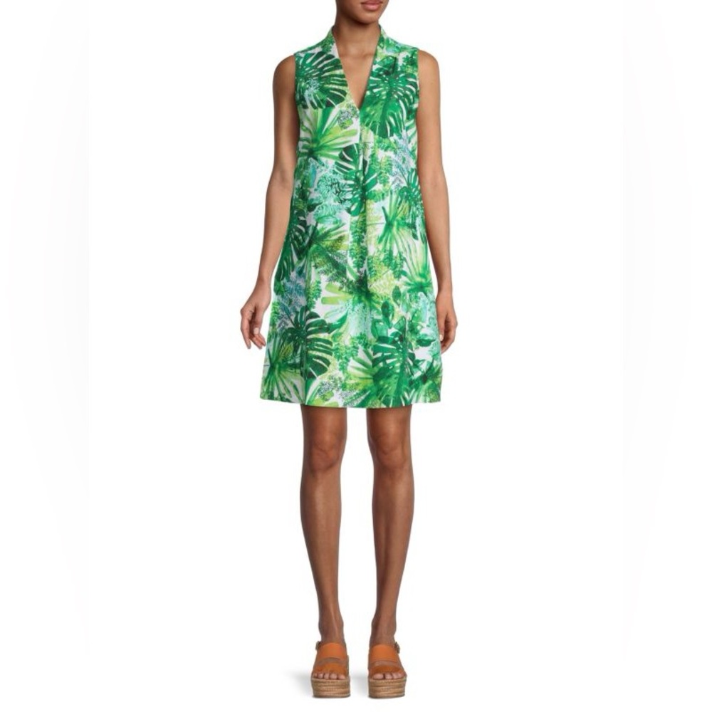 NWOT TOMMY BAHAMA Fronderlust Leaf-Print Linen-Blend Dress‎ Medium